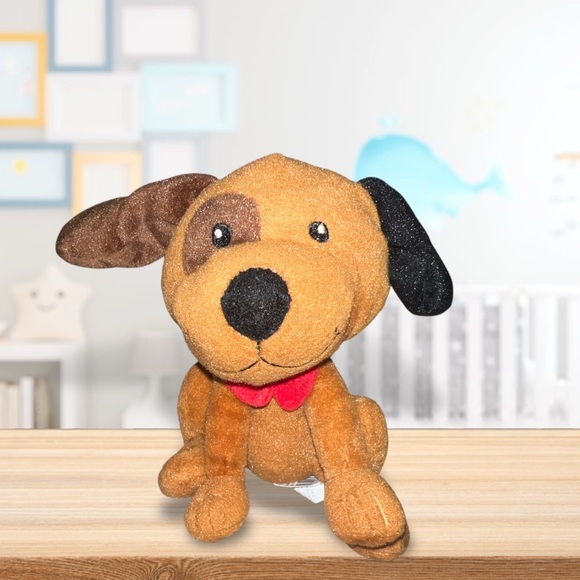 RARE Walmart Small Brown Puppy Dog Stuffed Plush Red Bow Tie